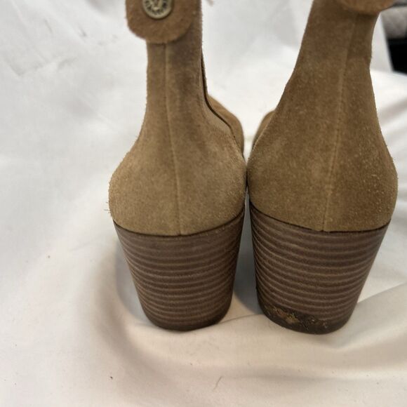 Anne Klein Suede Leather Ankle Booties Tan Brown Block Heel Slip On Womens 8.5 M - Picture 8 of 12